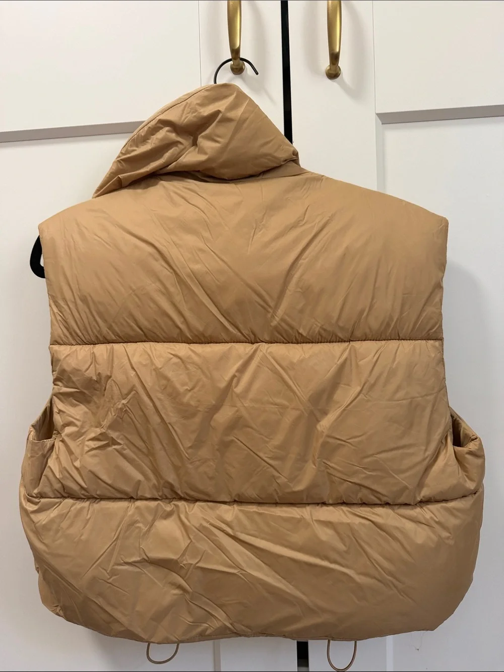 Amazon Tan Quilted Puffer Vest with High Collar